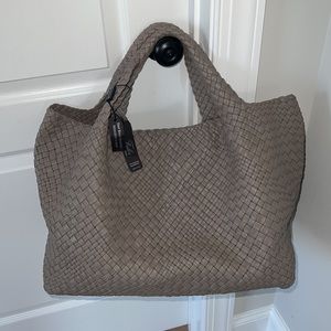 NWT Grey Falor Genuine Italian Leather Tote Bag